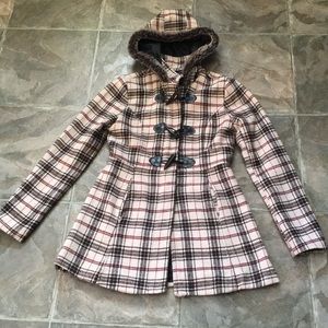 Say What? Plaid Toggle Coat w/ Hood Size Medium